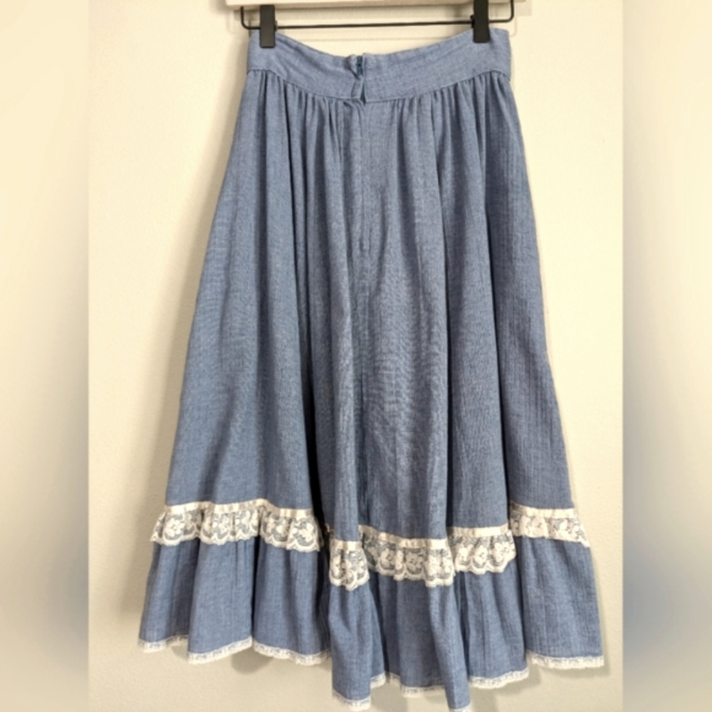Jessica's Gunnies Jessica Sax McClintock Corset High Waist Lace Trim Midi Skirt - Picture 8 of 13